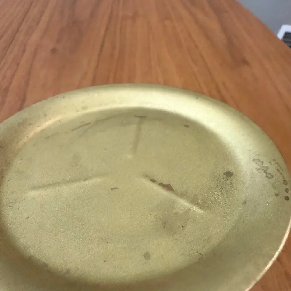 Coaster Set of 6 Gold Tone Metal Aged Patina Black Lacquer Round Wood Box Japan